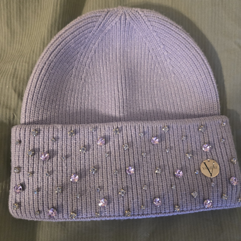 Women's Knit Beanie - Lavender with Sparkling Embellishments